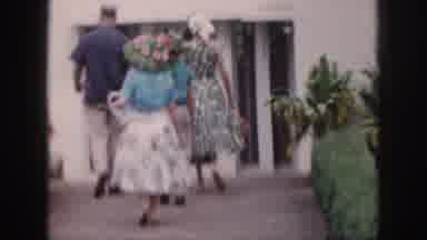 Hawaii USA (1959): Trees Outside Building Trees People Hats Building Dresses Woods
