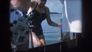 Grand Rapids Michigan USA (1961): Woman In Swimsuit And Swimming Cap Climbing