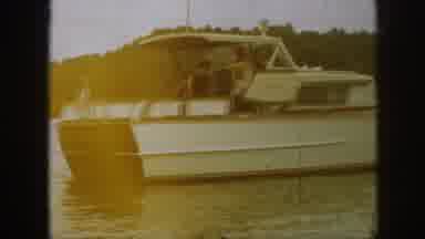 Michigan USA (1961): Classic Older Wooden Cabin Cruiser Sitting Still In The Water