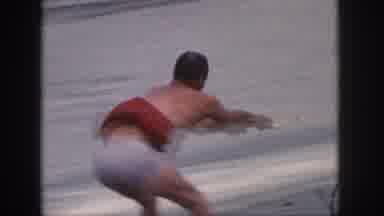 Michigan USA (1961): Old Man Water Skiing Film Wearing Old Fashioned Life Jacket