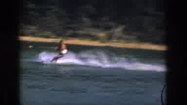 Michigan USA (1961): Man White Life Saver Underwear Riding Surfboard Beach Waves