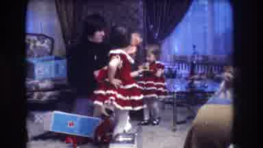 Medford New Jersey USA (1973): Small Girls In Red Dresses Are Opening Presents