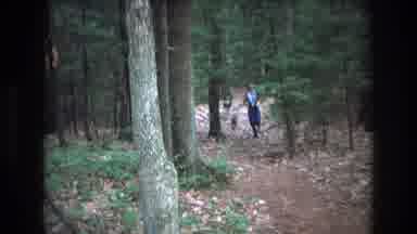 Baxter Maine USA (1975): Girl Runs In The Woods With Two Dogs