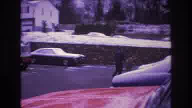Baxter Maine USA (1975): A Man Walking Alone In A Cold Parking Lot With A Grocery