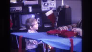 Baxter Maine USA (1975): Young Boy Opening Present, Christmas, Old Home Movie,