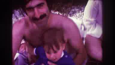 Boston USA (1975): Mom, Dad And Son Sitting Outside In The Lawn In Lawn Chairs