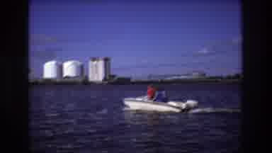Boston USA (1975): Boating With 2 Friends Down A River Past A Bridge