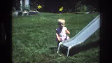Mt Bromley Vermont USA (1976): Little Girl Standing Next To Backyard Slide Cries