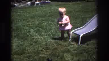 Mt Bromley Vermont USA (1976): Infant Girl Standing At The Bottom Of A Slide In