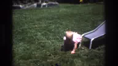 Mt Bromley Vermont USA (1976): Baby Girl Playing In A Garden With A Small Dog