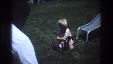 Mt Bromley Vermont USA (1976): Child In Pink Dress Playing With A Stapler By A