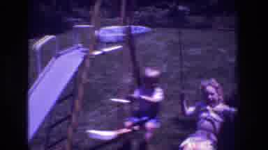 Mt Bromley Vermont USA (1976): Two Children Swinging On A Swing Set In Their