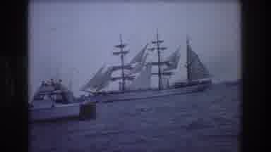 New York City USA (1976): A Boat In The Ocean With Two People Fishing On It And A