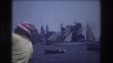 New York City USA (1976): Sailing Ship And Other Boats In Harbor Near City With
