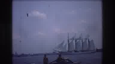 New York City USA (1976): Wind Powered Boat Sailing Into The Bay With A Couple