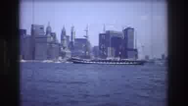 New York City USA (1976): Old Ship Smooth Sailing Ocean Big City Sunny Day Small