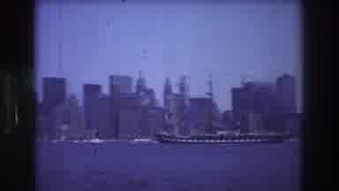 New York City USA (1976): A Large Boat Crossing The River In A Big City
