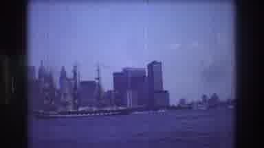New York City USA (1976): Sailing Ship, Urban Skyline, Sea Scene, Panning Shot,