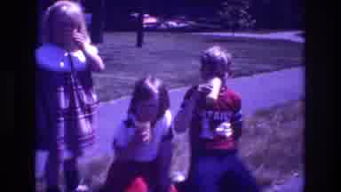 San Diego B USA (1981): Two Girls And One Boy Drinking Out Of Cups By A Sidewalk