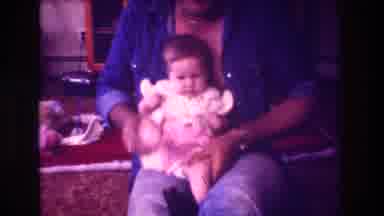 San Diego C USA (1981): Dad In Blue Shirt Playing With Dancing Baby On Lap