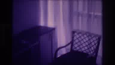 Acapulco Mexico (1982): Chair Curtain Nightstand White Table Sheer Black Window
