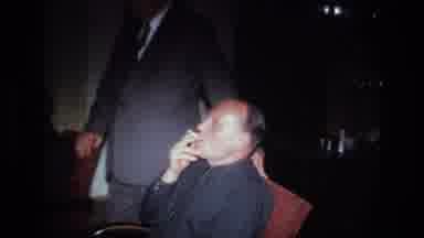 France (1967): Smoking Man In A Leather Armchair Observing Oil Portrait