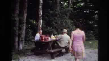 Ottawa Canada (1967): Woman In A Dress Approaching A Picnic Table Where Two Men