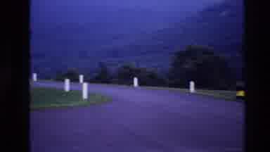 Ottawa Canada (1967): Blue Car Parked In A Bend Of A Deserted Road Seen On A Green