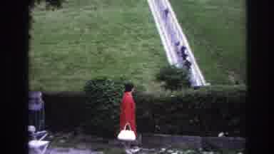 Paris France (1967): Woman Watching Others Climb A Steep, Long Stairway Up A