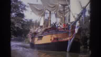 Anaheim California USA (1962): An Old Ship Floating On A River With People Aboard