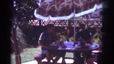 Yorba Linda California USA (1962): Three Guys Are Sitting At A Picnic Table Under
