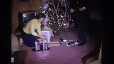 Hoboken New Jersey USA (1966): Happy Family Opening Gifts On Christmas Day In