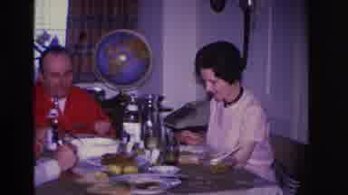 Hoboken New Jersey USA (1966): Having Lunch Happily With Friend In The Dining Room