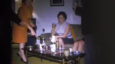 Hoboken New Jersey USA (1966): Short-Haired Lady In Striped Tank Top Drinking