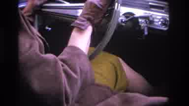 Hoboken New Jersey USA (1966): Woman In Gloves Driving Car And Then Applying Brake