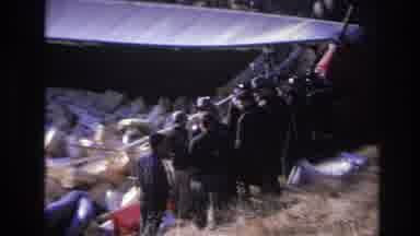 Hoboken New Jersey USA (1966): Outdoor Ceremony With Tents And People In Blue