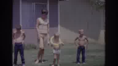 Sacramento California USA (1966): Woman With 3 Little Boys & 1 Girl In Backyard,