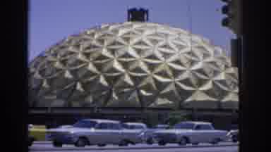 Oklahoma USA (1967): Passing By A Yellow, Gold Dome With Cars And An American Flag