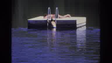 Ocean City New Jersey USA (1968): Boy Climbs Up From Lake Water Onto Wooden