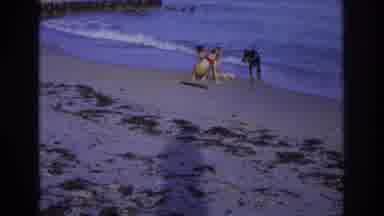 Ocean City New Jersey USA (1968): Children At Beach With Pet Dog Playing In The