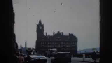 London England-1961: South British Hotel and Classic Double-Decker Buses