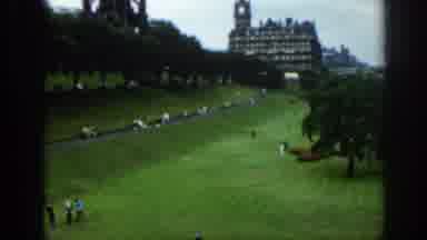 Scotland (1961): Scenes Of People Walking On Park Grass By Old Castle