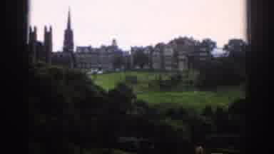 SCOTLAND-1961: Park And Hedge Garden Scene With Castle Buildings In Background