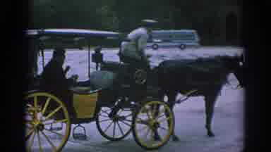 SPAIN-1966: Horse-Drawn Carriage and Illuminated Crystal Castle