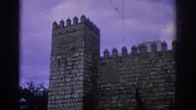 SPAIN-1966: Ancient Castle Walls and Heraldic Lion Mosaic