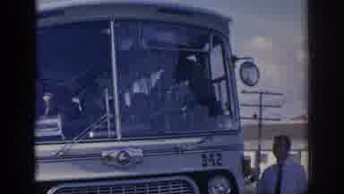 SPAIN-1966: Shattered Windshield On Public City Bus With Driver Inside