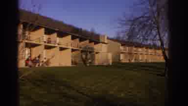 Bedford Virginia USA-1971: Row Of Mid-Century Apartment Buildings On A Hillside