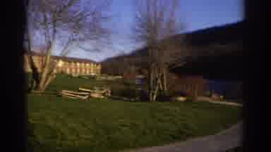 Bedford Virginia USA-1971: A Winding Path Through a Manicured Lawn to a Wooden Bridge