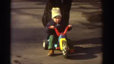 Bedford Virginia USA (1971): Kid Riding His Favourite Red And Blue Plastic