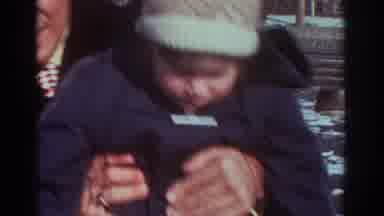 Bedford Virginia USA (1971): Man With Two Kids Outside On A Clear Winter Day